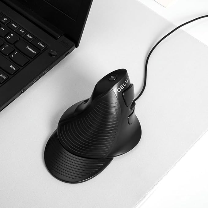 DeLUX Wired Vertical Ergonomic Mouse, with 6 Programmable Buttons, 4200DPI, Removable Palm Rest, Reduces Wrist Pain and Carpal Tunnel for Medium Hands (M618XU-Black)