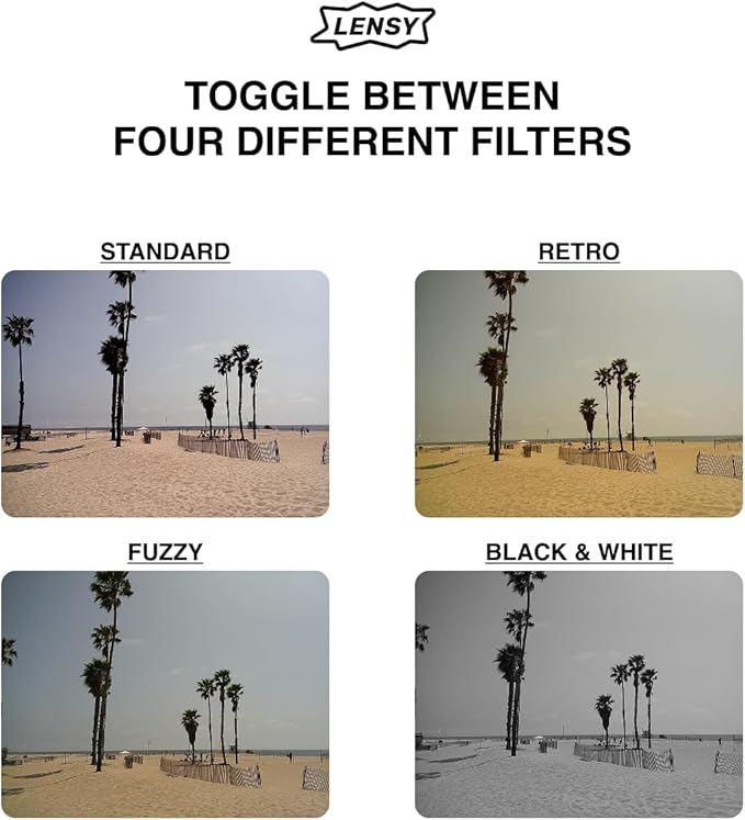 LENSY Screen Free Digital Camera | Four Built in Filters | Rechargeable, 8mp, Lightweight, Focus-Free, Auto-Flash, Easy-to-Use, Reusable, Retro Film-Style Photos (Gray)