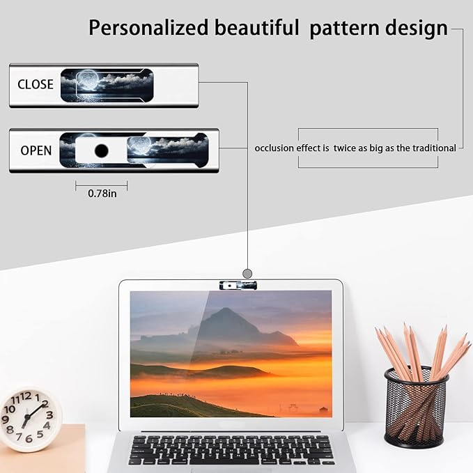 Webcam Cover, 3 Pieces, Laptop Camera Cover, Privacy Shielding Capacity is Twice as Big as The Traditional, Suitable for Computer Mobile Phones, laptops, Tablets and so on (Moon by The sea)