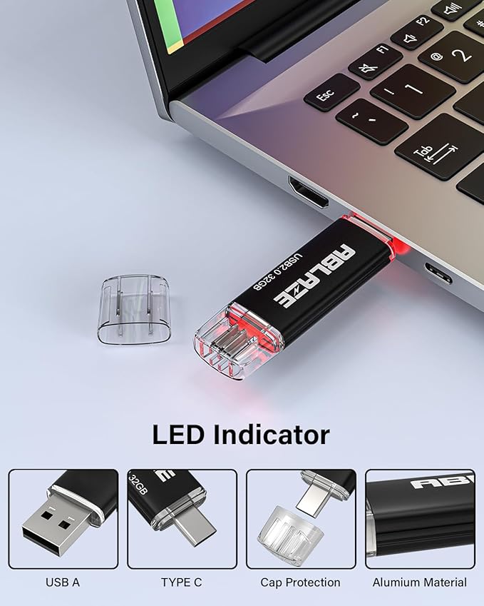 ABLAZE 32GB Type C Flash Drive 10 Pack, Dual USB 2.0+USB C Memory Stick Thumb Drive Compatible with iPhone 16/15, Android Smartphone, Computers, Tablets, Mac,iPad,PC