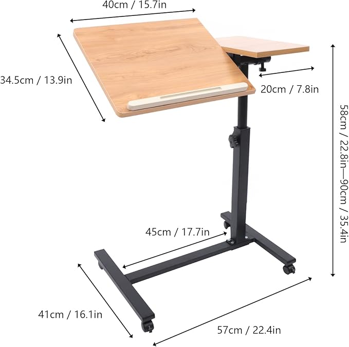 Mobile Laptop Table Adjustable Overbed Bedside Table Rolling Standing Laptop Desk Tilting Overbed Table with Wheels Height Adjustable Tray Table for Bed Sofa
