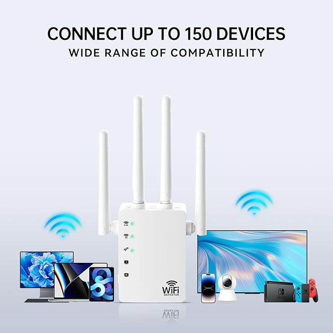 1200Mbps WiFi Extender Signal Booster - Covers Up to 11880 Sq.ft & 100 Devices, Dual Band 5GHz/2.4GHz - WiFi Extenders Signal Booster for Home, WiFfi Repeater, Internet Extender, WiFi Booster