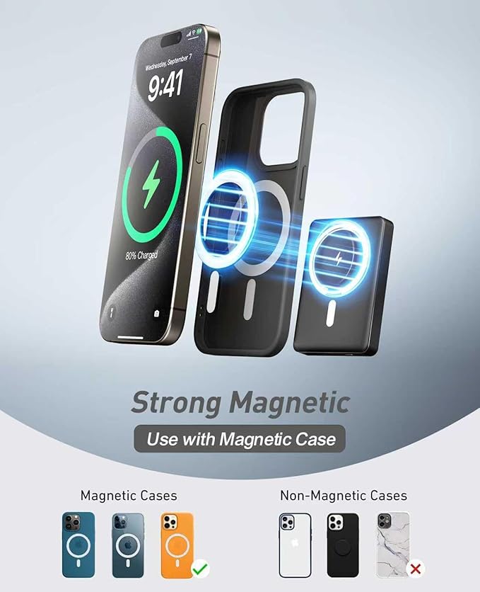 BBD Magsafe Portable Charger,10000mAh Magnetic Power Bank Fast Charging PD 20w with USB C Cable,Slim Magsafe Battery Pack Travel Essential,Wireless Power Bank for iphone 17/16/15/14/13/12 Series 1Pack