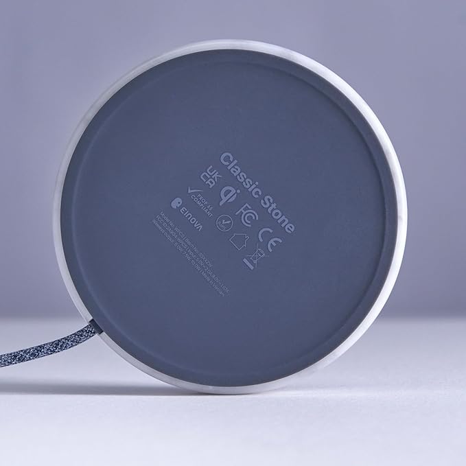 Einova Classic Stone – Marble Wireless Charging Pad Designed in Italy, Integrated 6 ft USB-C Cable, Smartphones, Wireless Earbuds, Smartwatches – White Carrara Marble