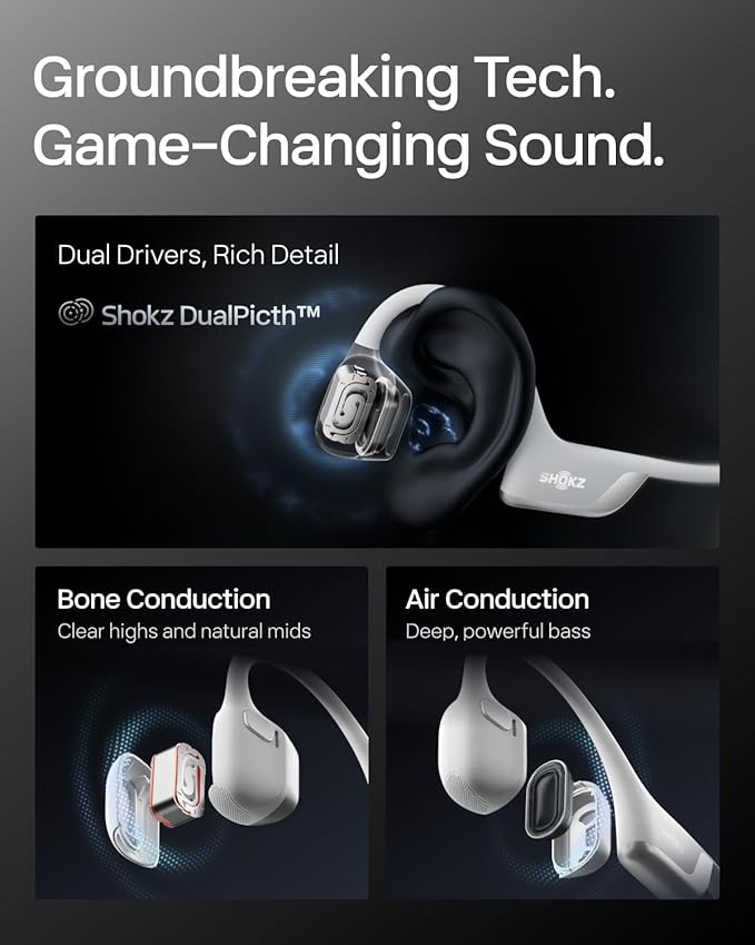 SHOKZ New OpenRun Pro 2-Bone Conduction Headphones,Open-Ear Bluetooth Wireless Sport Earphones for Running,Workouts-Sweat Resistant,Secure Comfortable Fit-Deep Bass,Smart Mic,Reflective Strip