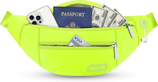 MAXTOP Large Crossbody Fanny Pack with 4-Zipper Pockets,Gifts for Enjoy Sports Festival Workout Traveling Running Casual Hands-Free Wallets Waist Pack Phone Bag Carrying All Phones