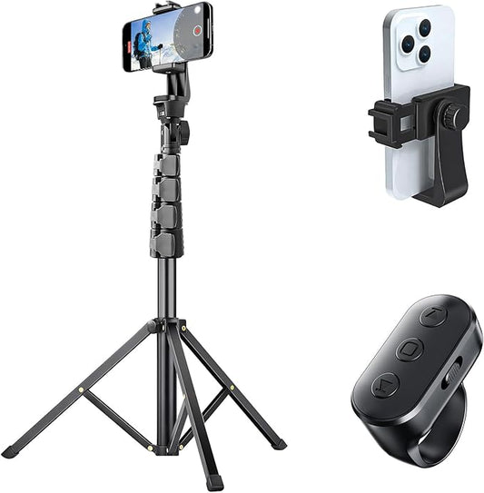 Phone Tripod Stand with Remote Zoom for Video Recording, Vlog Selfie Stick Tripod with Wireless Camera Shutter, Travel Extendable Phone Holder Compatible with iPhone Android Smartphones