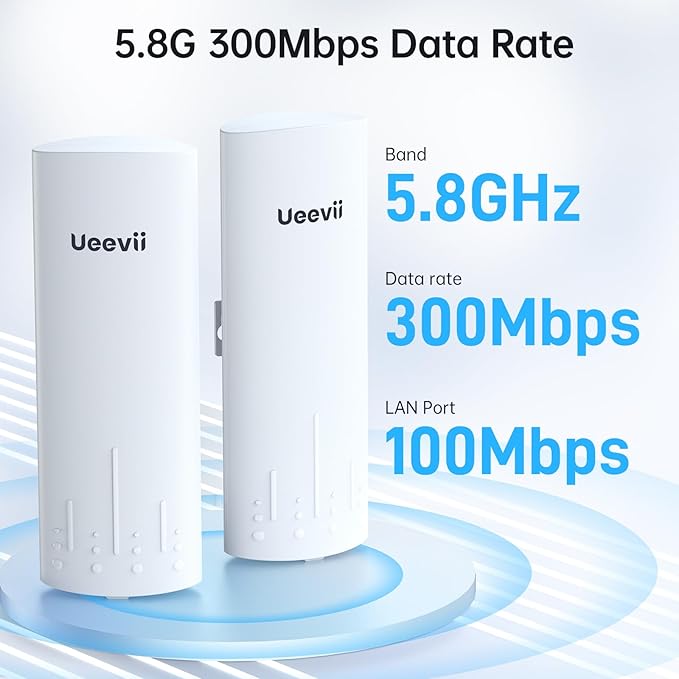 UeeVii CPE450 Wireless Bridge and WR3000K WiFi Router Kit, 5.8G 3KM Point to Point Wireless Bridge Outdoor to Shop Barn Garage Building Network Kit Solution, Outdoor WiFi Bridge(2PCS), Plug and Play