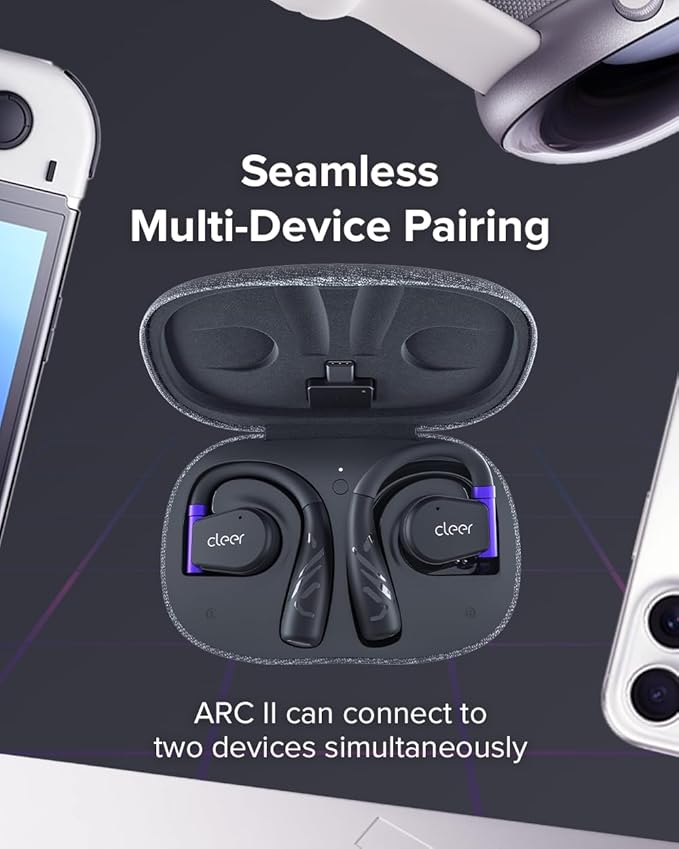 Cleer ARC II Gaming Earbuds - True Wireless Open Ear Headphones, Ultra-Low Latency, Snapdragon Sound, Bluetooth 5.3, USB-C Dongle, 35Hr Battery, Compatible with PS4, PS5, PC, Switch,White