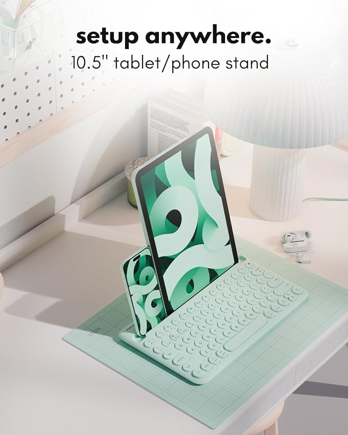 Macally Bluetooth Keyboard for Tablet | Wireless Keyboard for iPad mini/Air/Mini, iPhone (Multi-Device, Built-in Stand, Rechargeable) Easy to Use and Cute Portable - Mint Green