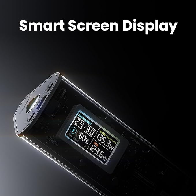 SHARGEEK 170 Power Bank, 170W Total 24,000mAh High Capacity Portable Charger with Smart Display, IP66 140W PD3.1 Battery Pack for Laptop iPhone 17/16/15 Galaxy Google Pixel MacBook, Steam Deck