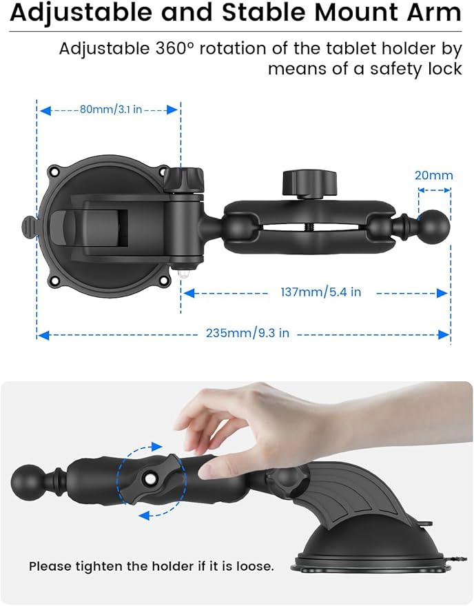 OHLPRO Tablet Holder for Car Dashboard & Windshield, Suction Cup iPad Mount for Truck 360° Rotation Adjustable Clamp Compatible with 5-13" Tablets & Phones, iPad, Galaxy Tab