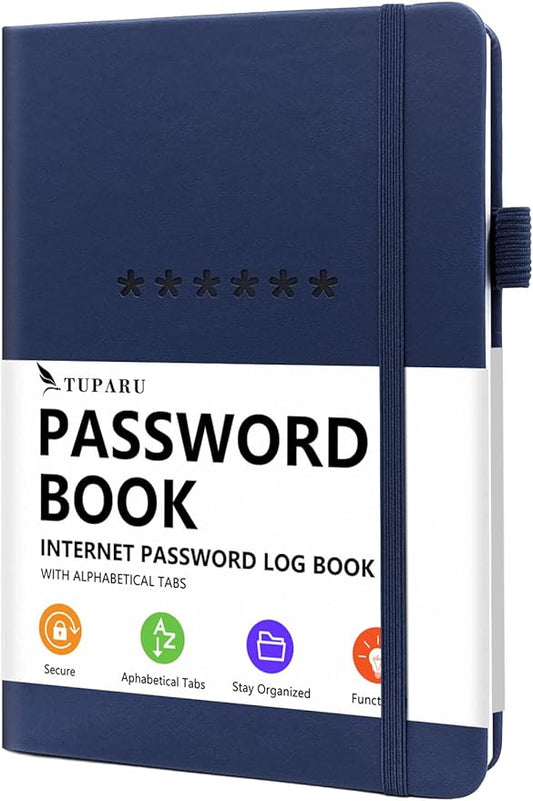 Password Book with Alphabetical Tabs – Hardcover Internet Address & Password Organizer – Password Keeper Notebook for Computer & Website – 5.2 x 7.6" Log-in Password Journal w/Thick Paper (Navy Blue)
