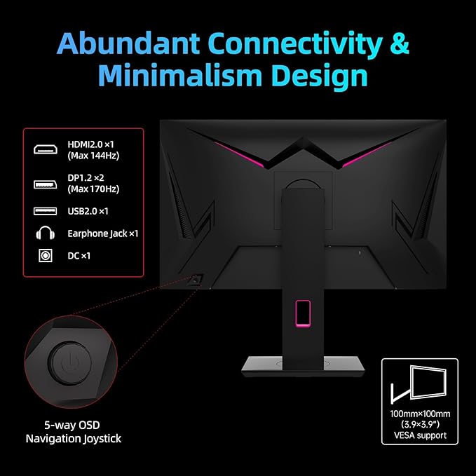 KTC 27'' 2K 170Hz Gaming Monitor - Fast IPS 1ms GTG Pc Monitor with FreeSync G-Sync, HDMI/DP/USB Ports, Height/Tilt/Swivel/Pivot Adjust, 131% sRGB and 97% DCI-P3 Color Gamut for Vertical Monitor