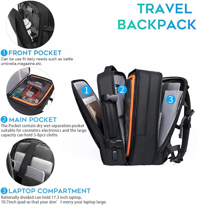 45L Carry On Backpack, Weekender Travel Backpacks, 17.3 inch Laptop Back Pack Business Expandable Bag for Men and Women… (Blake45L（with3cubes))…