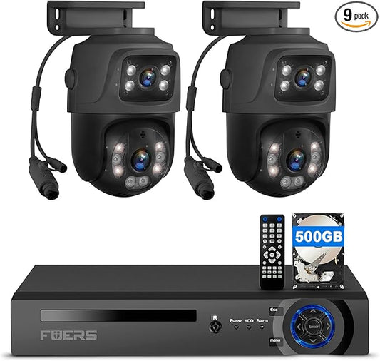 Fuers 4K POE Security Camera System with Auto-Tracking, 2pcs Wired 6MP PoE Cameras Home Surveillance Outdoor, Smart Detection, Spotlights & 2-Way Talk, 8 Channel NVR with 500G HDD for 24-7 Recording
