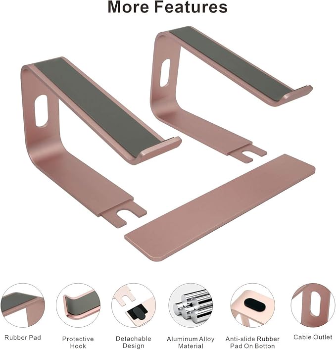Ergonomic Aluminum Laptop Mount | Computer Stand & Holder - Compatible with MacBook, HP, Lenovo, Samsung, Huawei & More (10-17.3" Laptops) - Rose Gold