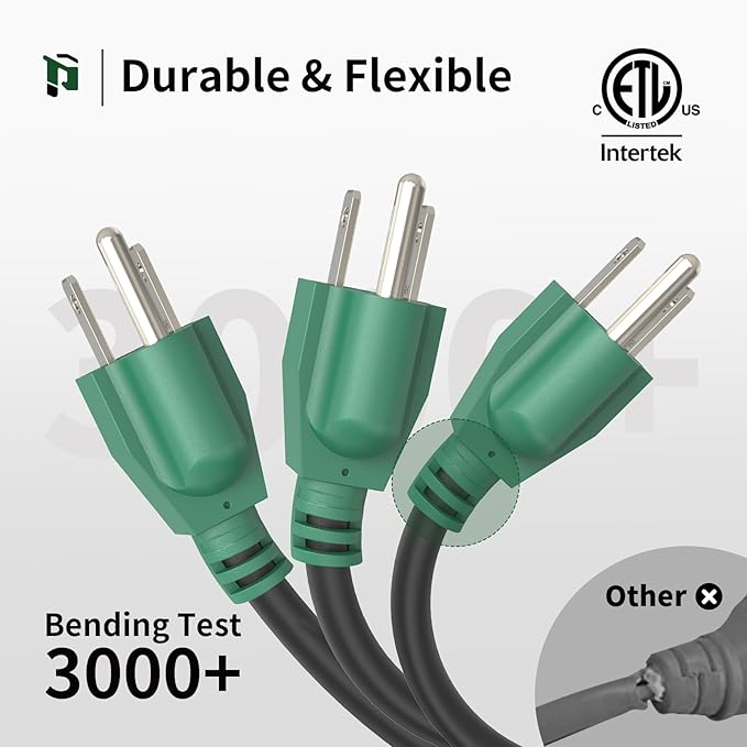 PLUGTUL 8 FT Extension Cord Waterproof, 16/3 Black Heavy Duty 3 Prong Extension Cord, 13A 1625W SJTW, ETL Listed, Great for Garden and Home