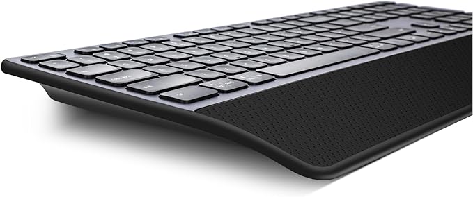Wireless Keyboard, Rechargeable Full Size Multi-Device Bluetooth Keyboard with Wrist Rest, 3-Level Backlit, for Computer, Laptop, Tablet, Smartphone, Office,（US Layout）