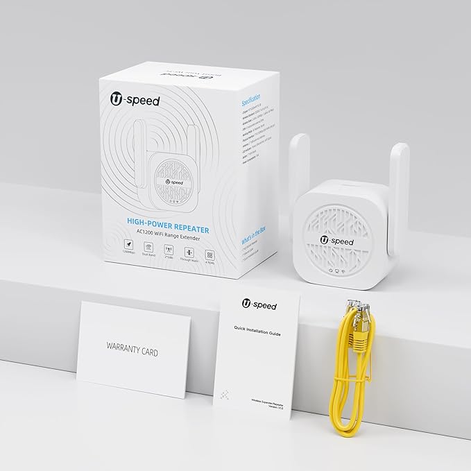 AC1200 WiFi Extender Booster Signal Repeater, 4 FEMs Independent Signal Amplifier Coverage Up to 3500 sq.ft. and 50 Devices, Dual-Band 1200Mbps Signal Extension with WAN/LAN RJ45 Ethernet Port