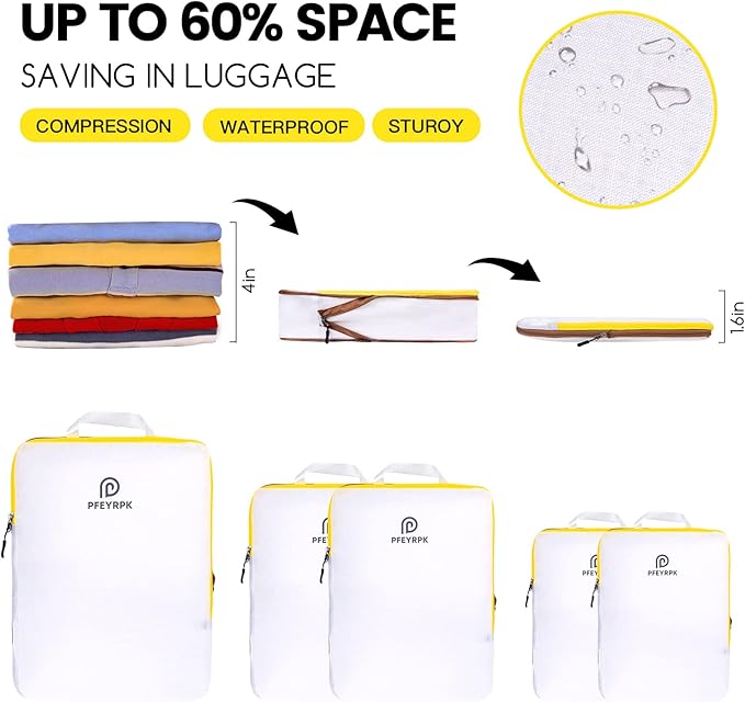 Lightweight Compression Packing Cubes for Suitcases, Compressible Expandable Travel Packing Organizer with Clear Toiletries and Backpack Bag, Travel Essentials for Carry on Luggage 7 Set