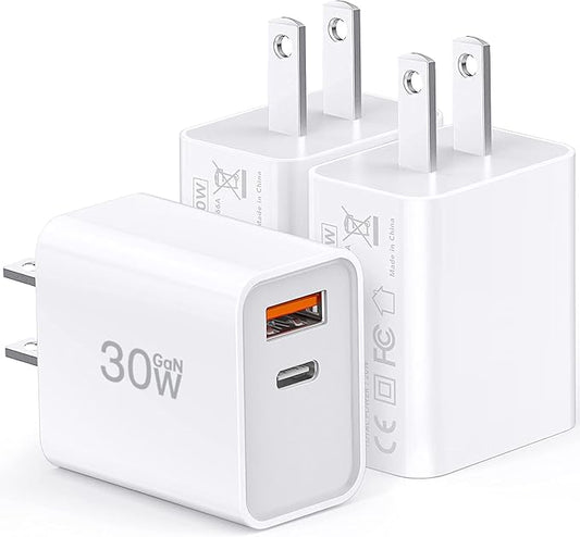 USB C Super Fast Charger, 3-Pack 30W Dual Port PD+QC Fast Charger Adapter Block for iPhone 14/15/16/17/Pro/Pro Max/Plus/iPad/MacBook air, (25W PPS) Type C Charging for Samsung S21 S22 Pixel