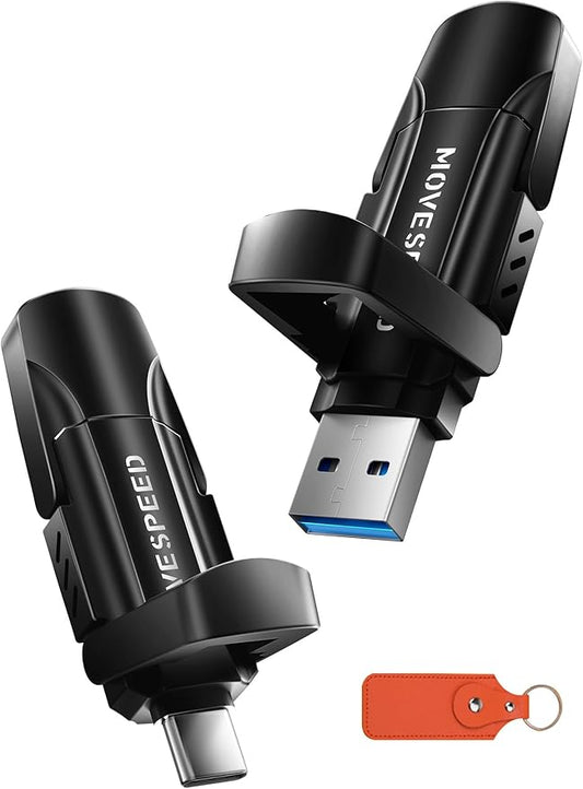 MOVE SPEED 1TB Solid State Drives, 570MB/S Read Speed External SSD with Dual Port Type C + USB 3.2 Portable SSD for iPhone 17/16/15 Series, Android, Mac, Windows