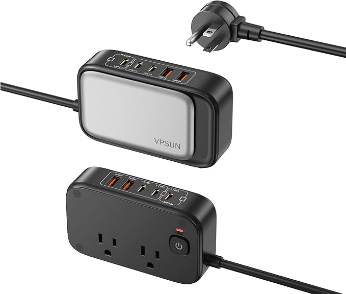 Power Strip with USB C Ports,30W USB C Charging Station,Surge Protection 1200J, 5FT Flat Extension Cord USB Charger Hub for Multiple Devices (Pearl Black, 30w)