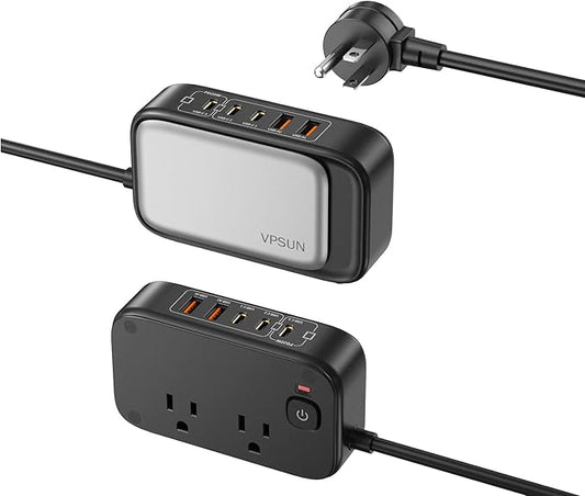 Power Strip with USB C Ports,30W USB C Charging Station,Surge Protection 1200J, 5FT Flat Extension Cord USB Charger Hub for Multiple Devices (Pearl Black, 30w)