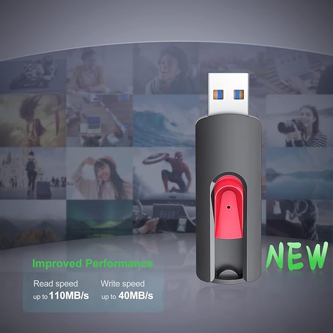 RAOYI 128GB Flash Drive Renewed USB 3.1 Flash Drive Thumb Drive Slide Retractable USB Drive Mini Portable Memory Stick with Lanyard Hole-Red