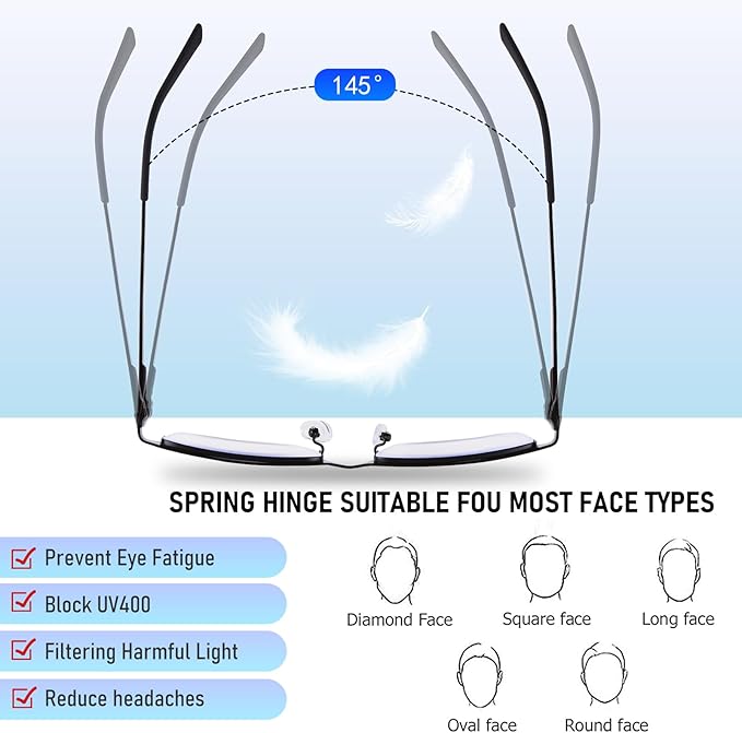 Blue Light Blocking Glasses, Lightweight Metal Half Frame Computer Reading/Gaming/TV/Phones Glasses,Filter UV Ray/Computer Glare with Spring Hinge Eyeglasses(Black+Brown)