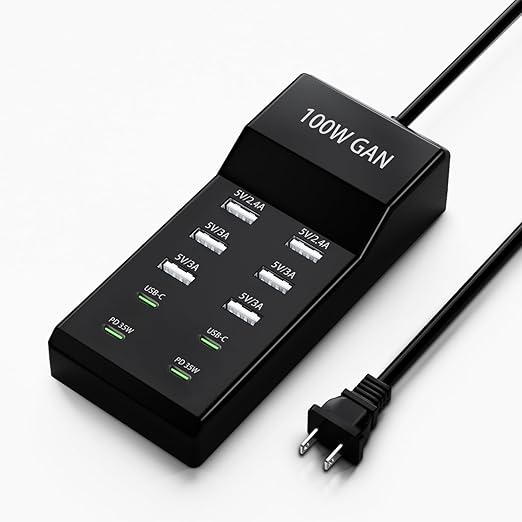 10-Port USB Charger Block - 100W6A4C Multi USB Charging Station for iPhone/iPad/Samsung Galaxy Note Tablet Android Smartphone