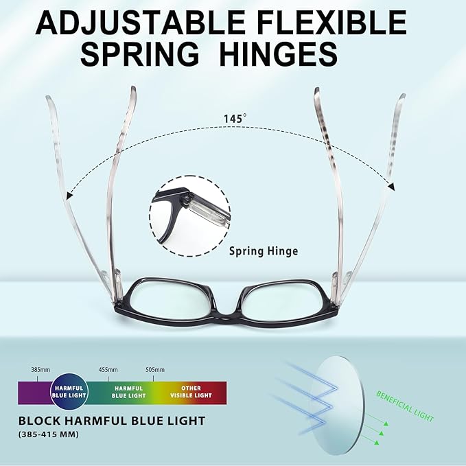 6 Pack Reading Glasses for Women Men Blue Light Blocking Spring Hinge Computer Readers, Anti Eyestrain/Glare