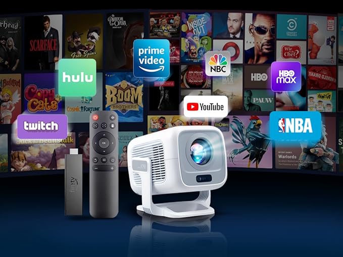 Native 1080P Mini Projector with 4K Support, Auto Focus & Keystone Proyector, Android 11 Smart WiFi 6 Bluetooth 5.4, Portable Outdoor Movie Projectir for iPhone/Netflix/Camping, Home Theater Gift