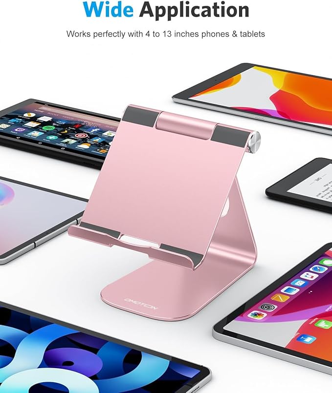 OMOTON Tablet Stand Holder Adjustable, T1 Desktop Aluminum Tablet Dock Cradle Compatible with iPad Air/Mini/Pro 11/12.9, iPad 10.2/9.7, Samsung Tab and More, Rose Gold