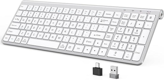 JOYACCESS Wireless Keyboard, Ergonomic,Dustproof,2.4G Slim and Compact Quiet Wireless Keyboard with Number Keypad for Windows, MacBook Pro/Air, Laptop, Desktop, PC-Sliver&White