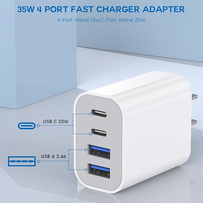 35W Apple iPhone 17 16 Pro Adapter,3Pack 4-Port Quick Charger Block USB C MultiPort PD Plug Adapter+QC Double Type C Adapter Fast Charging for iPhone 17 Air/17 Pro Max/16e/15/15 Pro/14/13/12/11/X/iPad