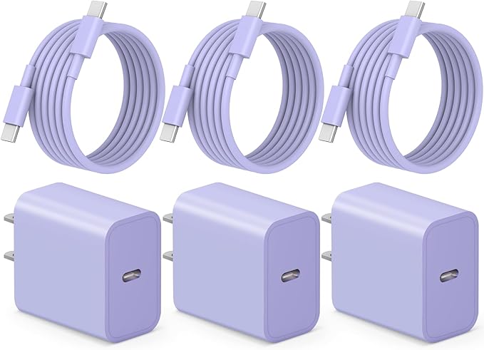 iPhone 17 16 15 Charger Fast Charging 3+3Pack Type C Charger USB C Chargers Block with 6FT Cable for iPhone Air/17/17 Plus/17 Pro/17 Pro Max/16/16 Plus/16 Pro/16 Pro Max/15/15 Pro Max/iPad Pro(Purple)