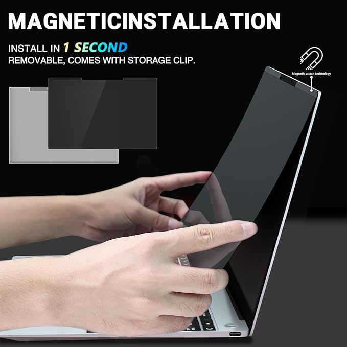FILMEXT Magnetic Laptop privacy screen 16 inch for 16:10 Widedisplay, Removable Laptop Privacy Screen Shield Anti Glare Blue Light Filter for HP/Dell/Acer/Lenovo/Asus