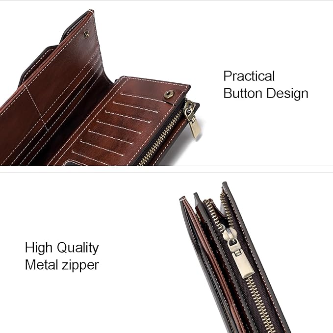 LANNSYNE Grain Leather Travel Passport Long Wallet for Men/Women RFID Blocking