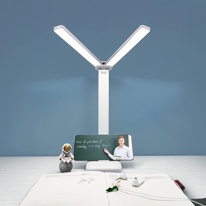 White Desk Lamp for Home Office,Portable Small Desk Lamp with 3 Lighting Modes, Battery Operated Rechargeable Desk Light for Kids, Reading,Studying,Dormitory, White