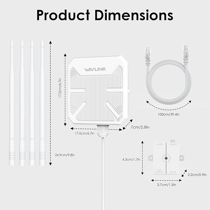 WAVLINK AC1200 Outdoor WiFi Extender Wireless Access Point, 2025 Long Range Dual-Band Wi-Fi Extender, 4x7dBi Omni Antennas,PoE, Gigabit Port, Supports AP/Repeater/Mesh Modes for Courtyard, Fish Finder