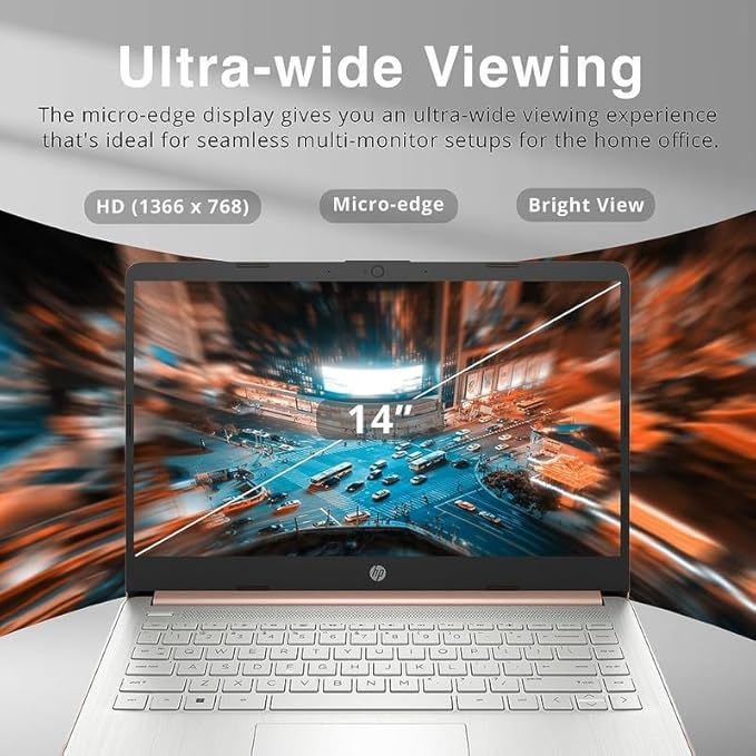 HP 2024 Premium 14" Micro-Edge Portable Laptop Student Business, Intel Quad-Core N4120, 8GB RAM, 256GB (128GB eMMC+ 128GB Card), WiFi, Windows 11S + 1 Year Office 365, MarxsolAccessory Rose Gold