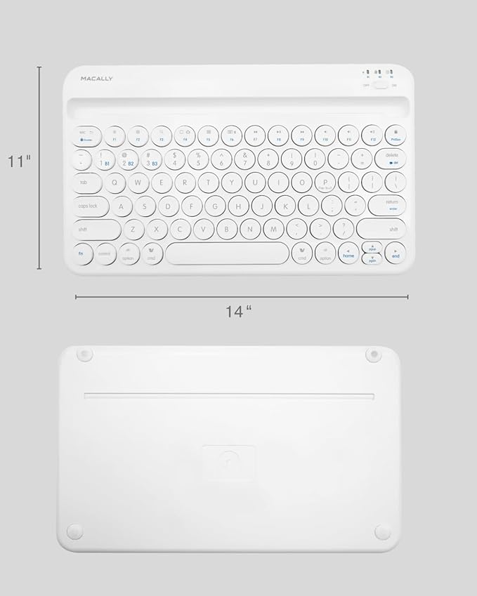 Macally Bluetooth Keyboard for Tablet | Wireless Keyboard for iPad mini/Air/Mini, iPhone (Multi-Device, Built-in Stand, Rechargeable) Easy to Use and Cute Portable - White