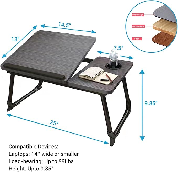 CloudTrip Laptop Desk for Bed or Couch, Lap Desk, Woking in Bed Desk, Home Office Desks, Breakfast Tray, Desk with Cup Holder, Watching Movies in Bed, Laptop Stand for Bed, Fordable Legs Desk (White)