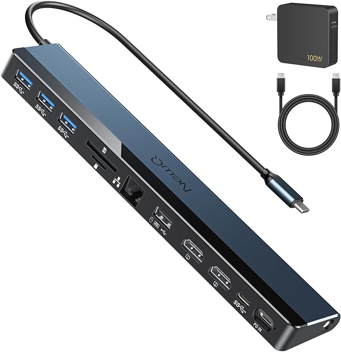 USB C Docking Station Dual Monitor with USB-C 100W Charger, 12-in-1 Laptop Dock with Dual HDMI 4K@30~60Hz, PD 100W, 5Gbps USB Ports*4, SD/TF Slot, Ethernet, Audio for MacBook/Dell/HP/Lenovo/Asus/Acer