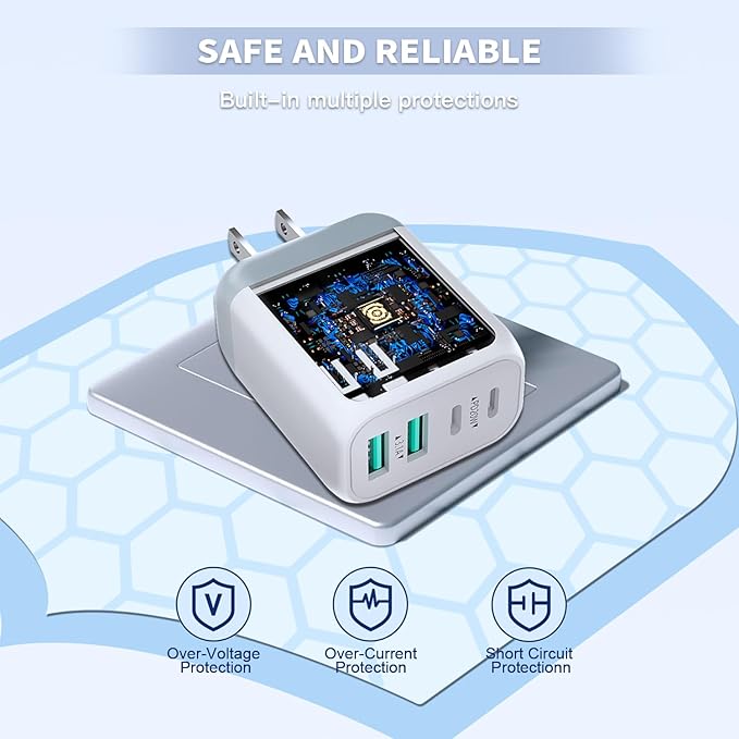 USB C Charger Fast Charging Block,2 Pack 40W PD 4 Port USB C Charger Block Dual Type C Power Adapter+Dual USB-A QC Wall Charging Plug Multiport Brick for iPhone 17/16/15/14/13/12/iPad Pro/Air/Airpods