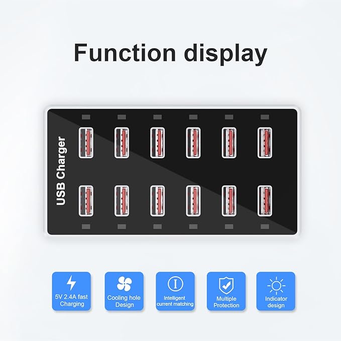 Cell Phone Wall Charger USB Charging Station for Multi 12 Ports Power Strip Charging Hub Smart Plug Charge Block Desk Device Dock for iPhone 15/14/13/iPad iPod Galaxy Watches Android Phones