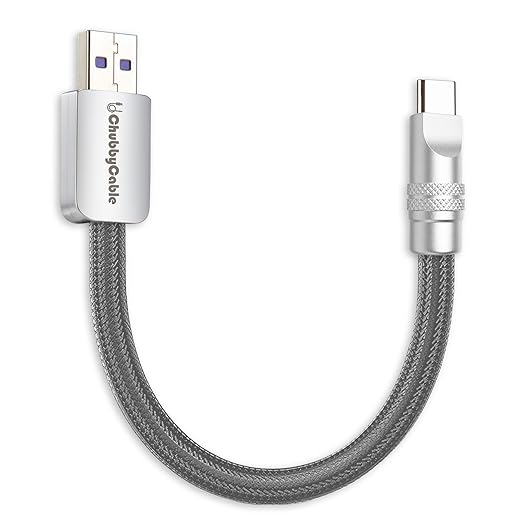 chubbycable Cute Chubby 120W Short USB C Cable Power Bank Fast Charging Cable Nylon Braided Charger Cord Compatible with iPhone 17-15 Series iPad, Gray, USB-A to Type-C, 0.82FT