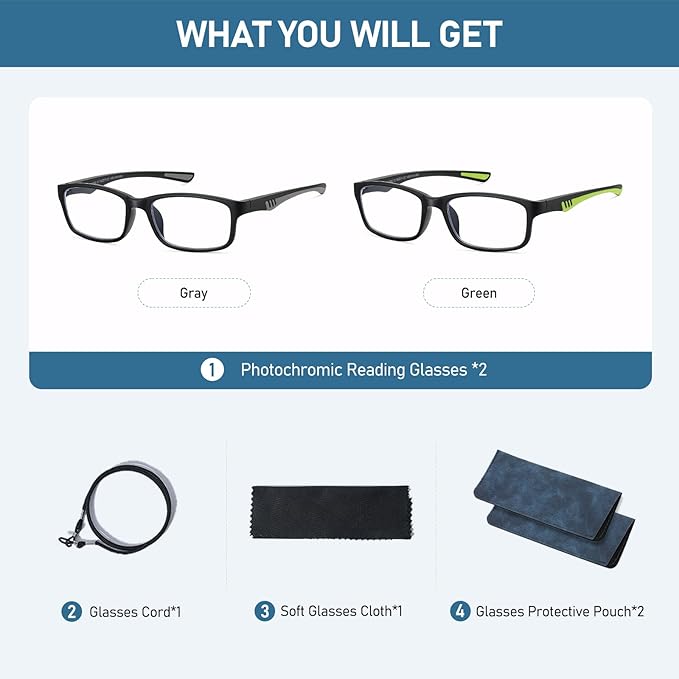 Sport Reading Glasses Men Photochromic Lens Blue Light Blocking Computer Reader Wide Style Spring Hinge Eyeglass LK6082